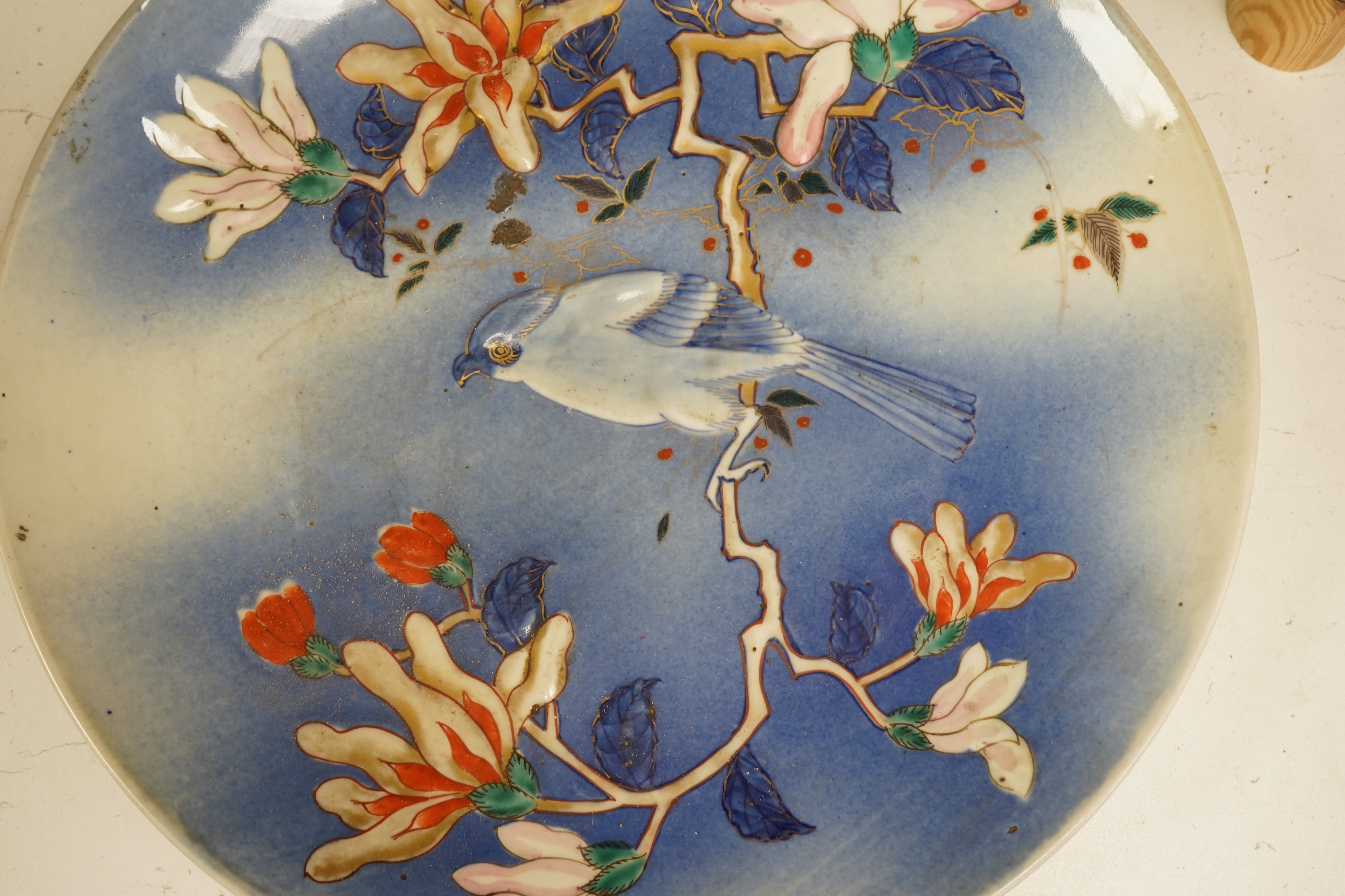 An unusual Japanese Imari moulded dish/charger, Meiji period, 37cm diameter